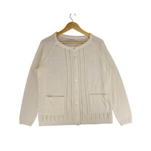 NATIONAL WOMENS VINTAGE CABLE KNIT CREAM CARDIGAN SWEATER SIZE LARGE